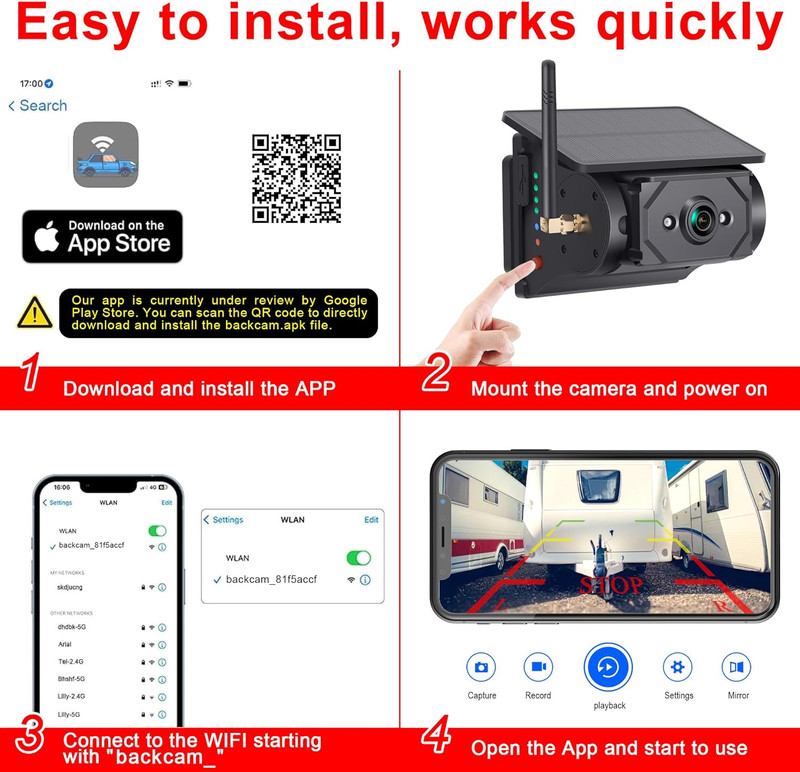 Solar-Powered Wireless Backup Camera with AI Security-Smart Human/Vehicle Detect gallery