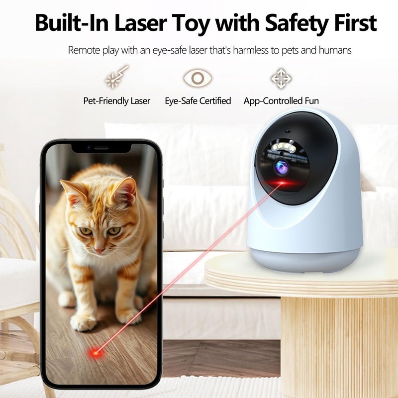 Pet Camera Indoor with Laser Toy 4MP 2.4/5GHz WiFi, 2.5k HD Cat Camera with P... gallery