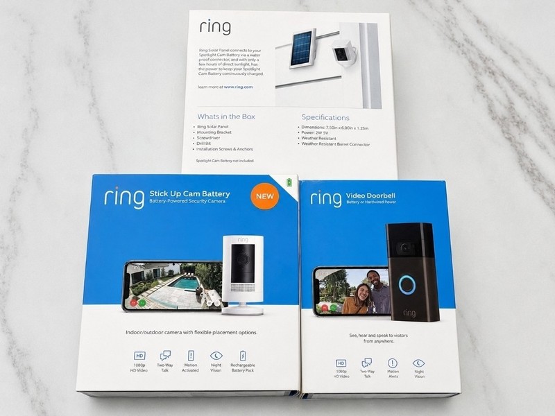 Brand New Factory Sealed Ring Home Security Bundle. Solar Panel and Camera Kit