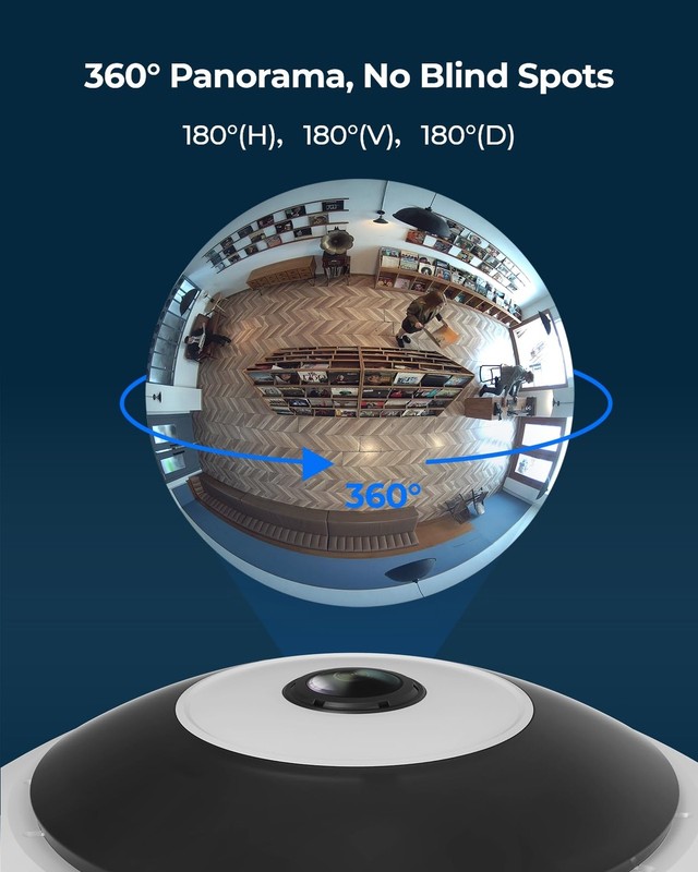 WiFi Security Fisheye Camera,2K+ 6MP 360° 2.4/5GHz WiFi Wireless Security Camera gallery