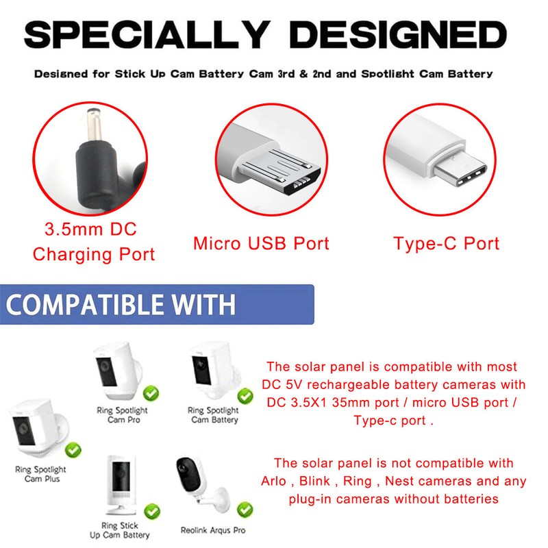 Solar Panel Charger Ring Spotlight Stick Up Camera Doorbell Solar Charger DC/USB gallery