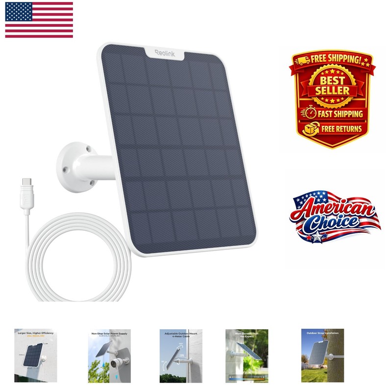 Adjustable 6W Solar Panel for Uninterrupted Power to All Battery Cameras – White
