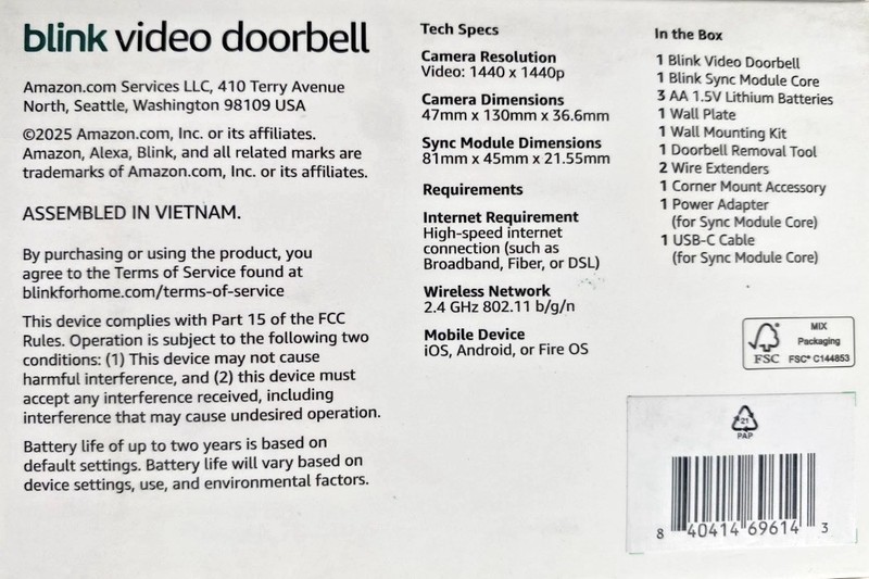 NEW 2025 Blink Video Doorbell 2nd Gen With Sync Module Core System - New gallery