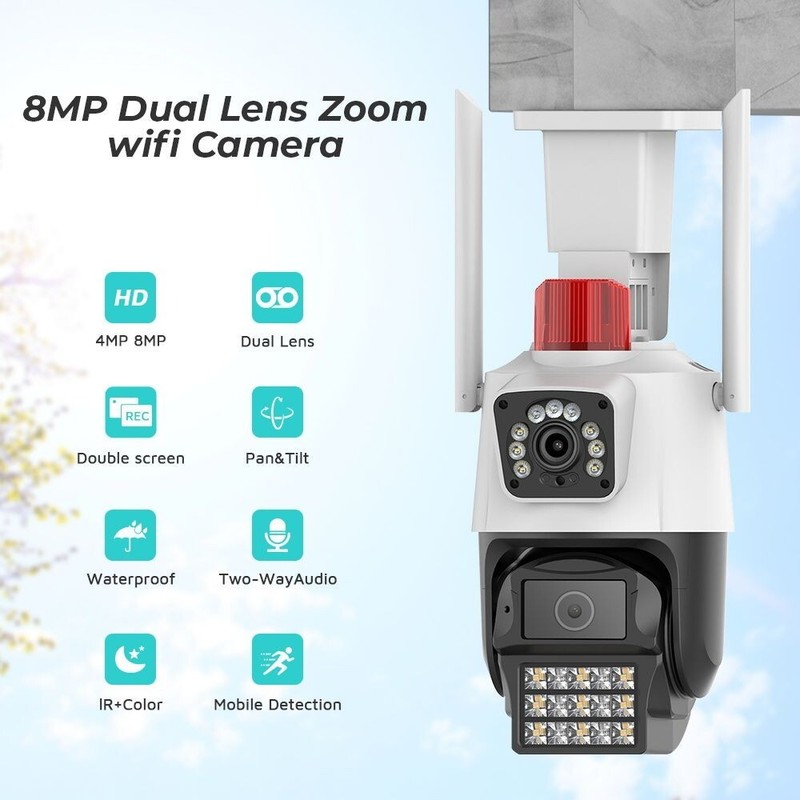 8MP 4K Dual Lens Dual Screen IP Camera PTZ Wifi CCTV Security Camera With Alarm gallery