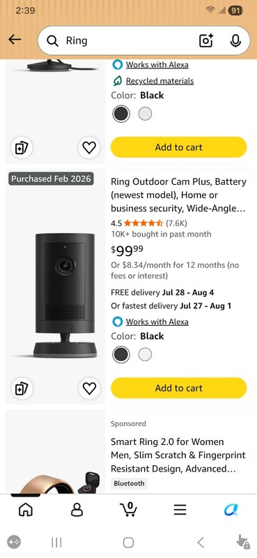 Ring Outdoor Cam Plus Battery 2K HD Smart Security Camera Black