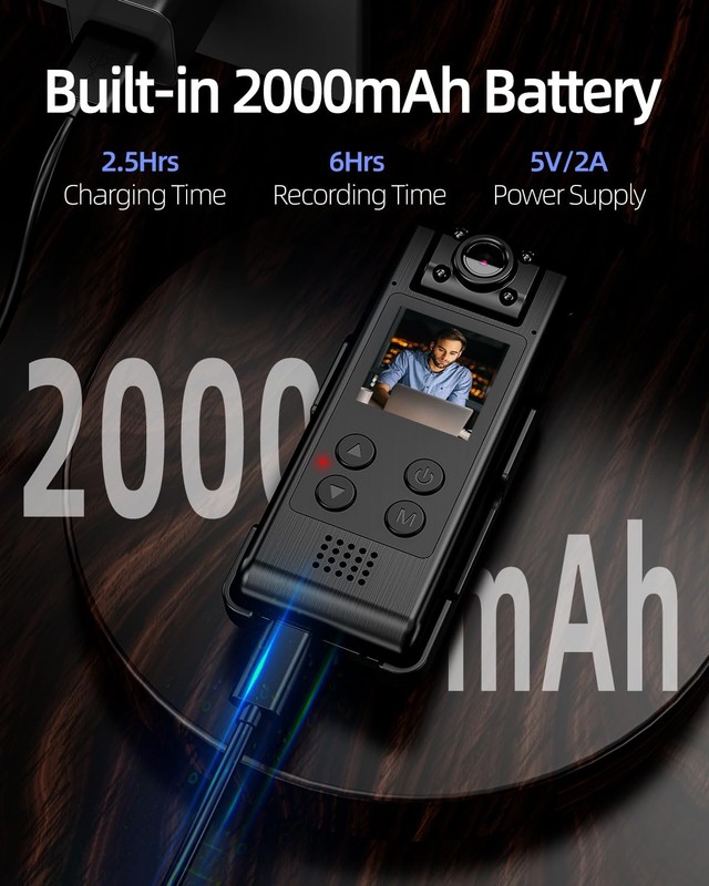 4K WiFi Body Camera with 64G Memory Card, Portable Body Worn Cam with 180° Ro... gallery