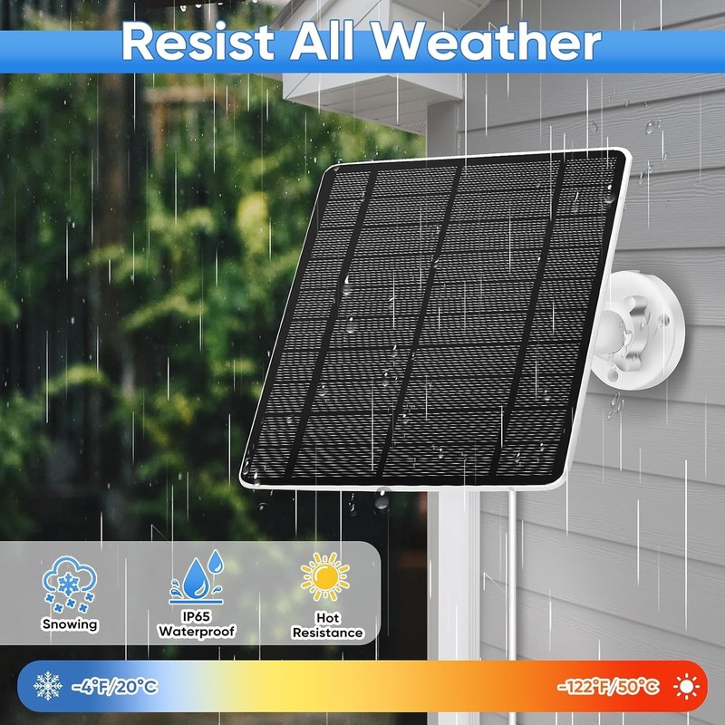Solar Panel for Ring Camera,Dustproof Waterproof 5W Solar Panel,13FT Long Cable gallery