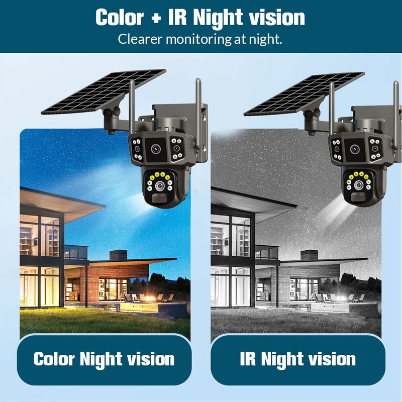 3 Lens HD 9MP WiFi Solar Battery Camera Wireless Outdoor CCTV Home Security Cam gallery