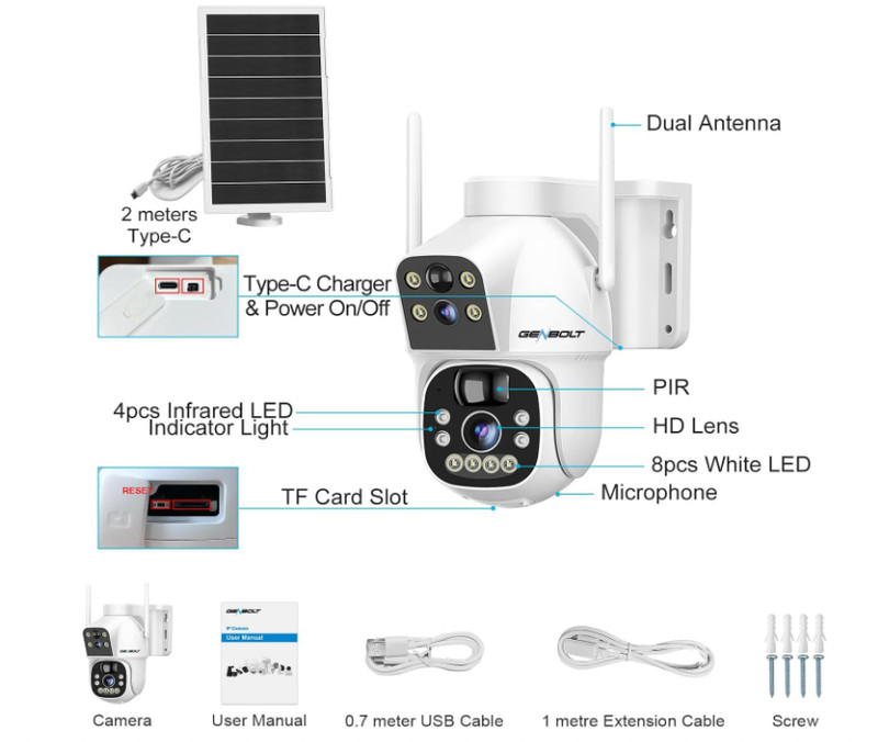 Cámara de seguridad solar WiFi para exterior, inalámbrica, con panel 8W y baterí gallery