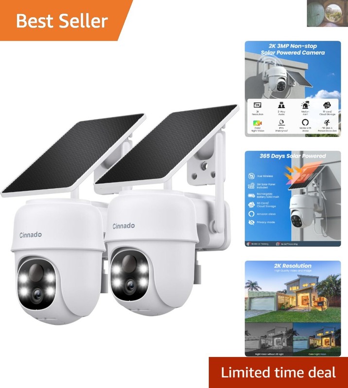 Solar & Battery Powered 2K Security Cameras with AI Detection, Works with Alexa