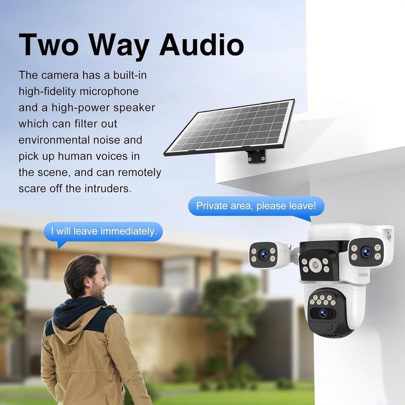 Solar Wireless Triple Lens WiFi PTZ Security Camera, Three Cameras in One, Si... gallery