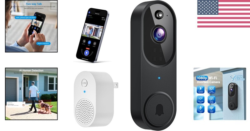 Wi-Fi Video Doorbell Camera with AI Motion Detection, Night Vision & 2 Way Audio gallery
