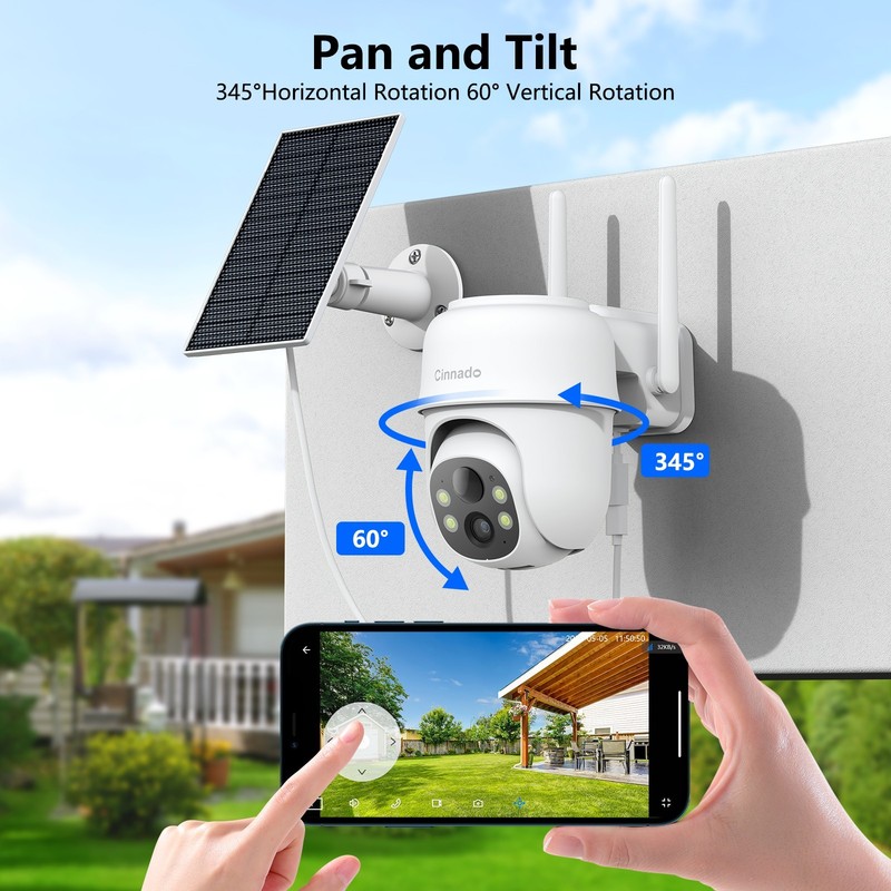 Wireless Solar Security Camera Battery Powered Outdoor 2K 360°PTZ Color Night 3M gallery