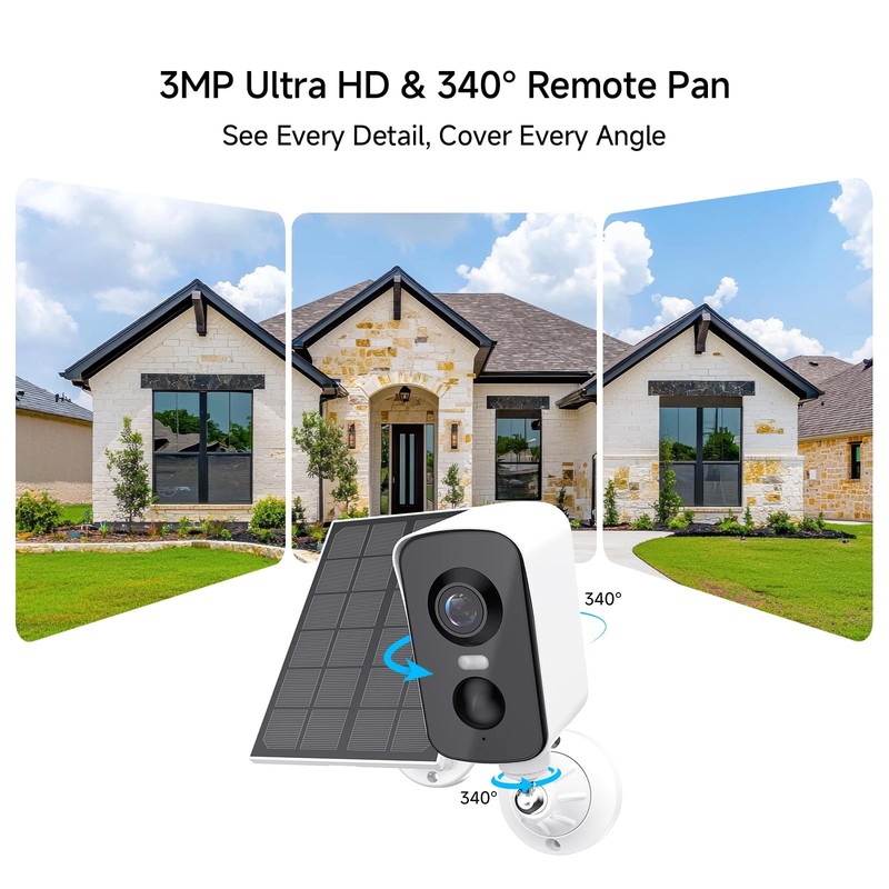 Arenti Solar Camera Outdoor Wireless, 3MP 2K with 340° Pan, PIR Detection, Co... gallery