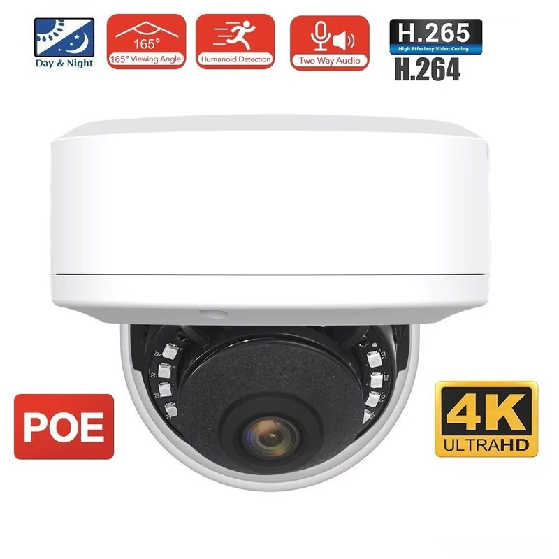 8MP POE 1.8mm Ultra Wide Angle IR-Night IP Camera Fisheye Lens Built-in Mic APP