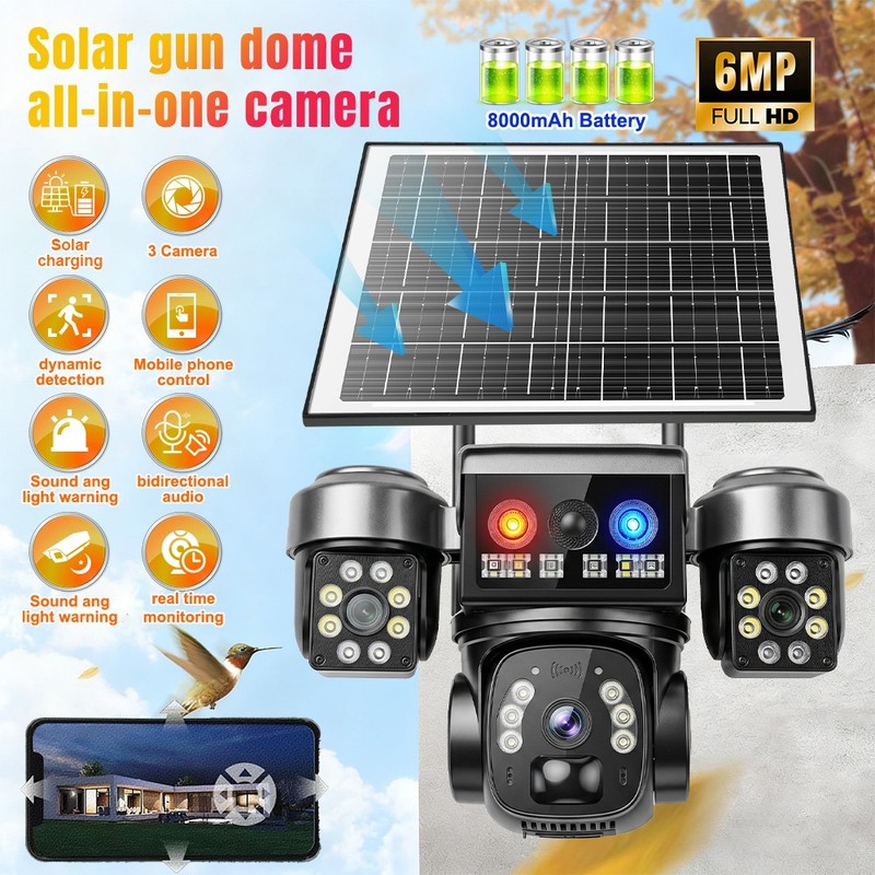 6M Solar-Powered APP Wireless Security IR Camera PTZ CCTV Wifi 1080P HD Outdoor