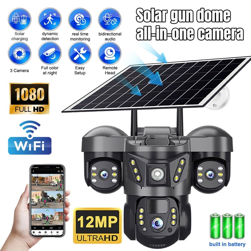 12MP Solar Battery Powered Camera Wireless WiFi Outdoor PTZ Home Security Camera