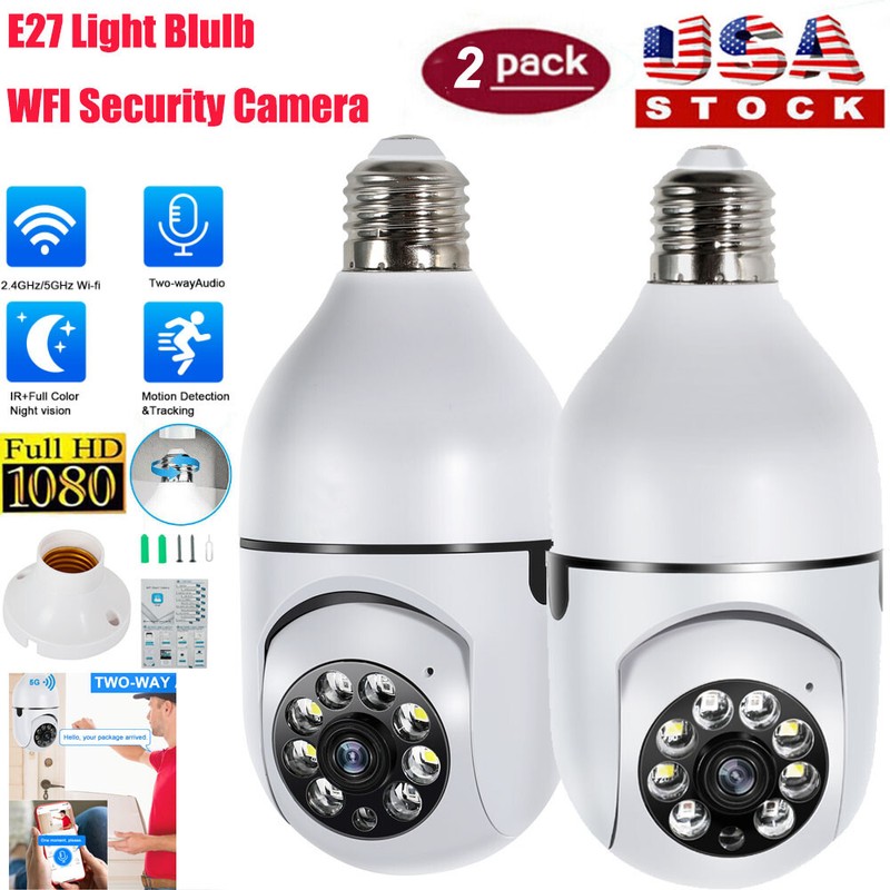 2Pcs Wireless Security 360° 1080P IP E27 Light Bulb Camera Wi-Fi IR Night Smart