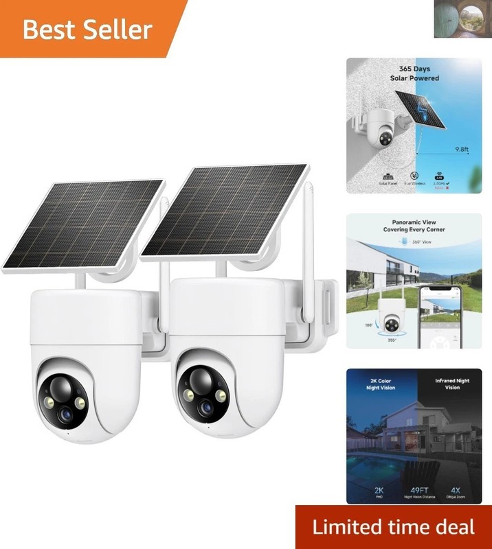 2K Solar Security Cameras Wireless Outdoor – 360° View, Night Vision & App Co…