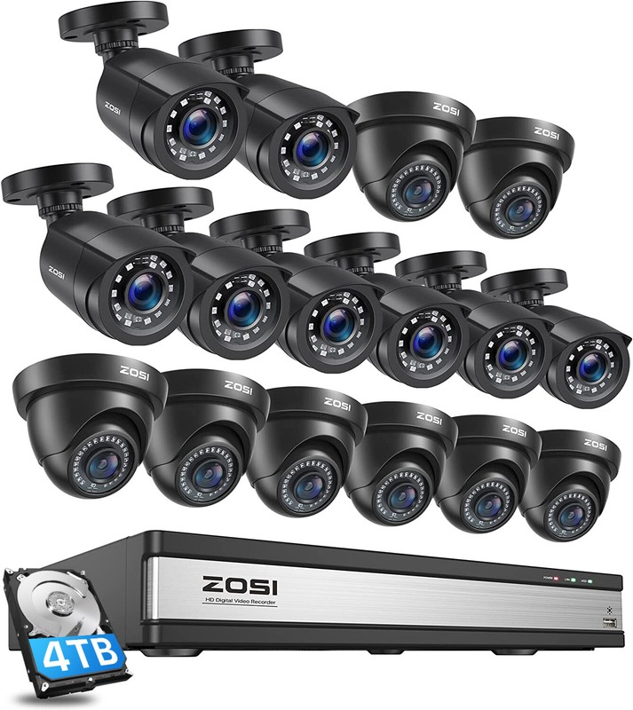 ZOSI H.265+ HD 1080p 16ch Home security camera system Night Vision 4TB CCTV DVR