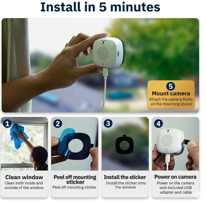 Girafit 3MP 2K Window Camera,2.4GHz & 5GHz WiFi Indoor Cameras 1 Pack, White gallery
