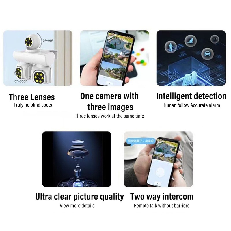 Outdoor Camera Triple Lens Rotating Human Detection Wireless WiFi Water Proof gallery
