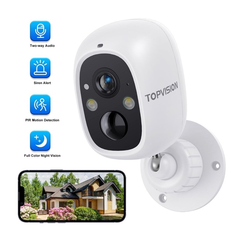 TOPVISION 2K Wireless Security Camera: Night Vision, IP66 Waterproof)