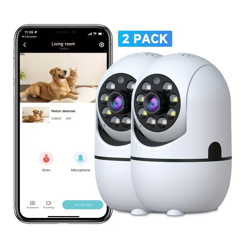 2 Pack Wireless WiFi Security Camera 1080P Smart Home PTZ Indoor Pet Dog Monitor