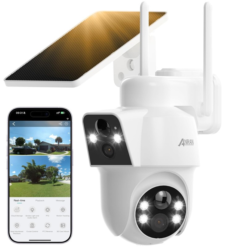 Dual-Lens Solar , 3MP Wireless Outdoor for Home , 100% Wire-Free with Solar P…