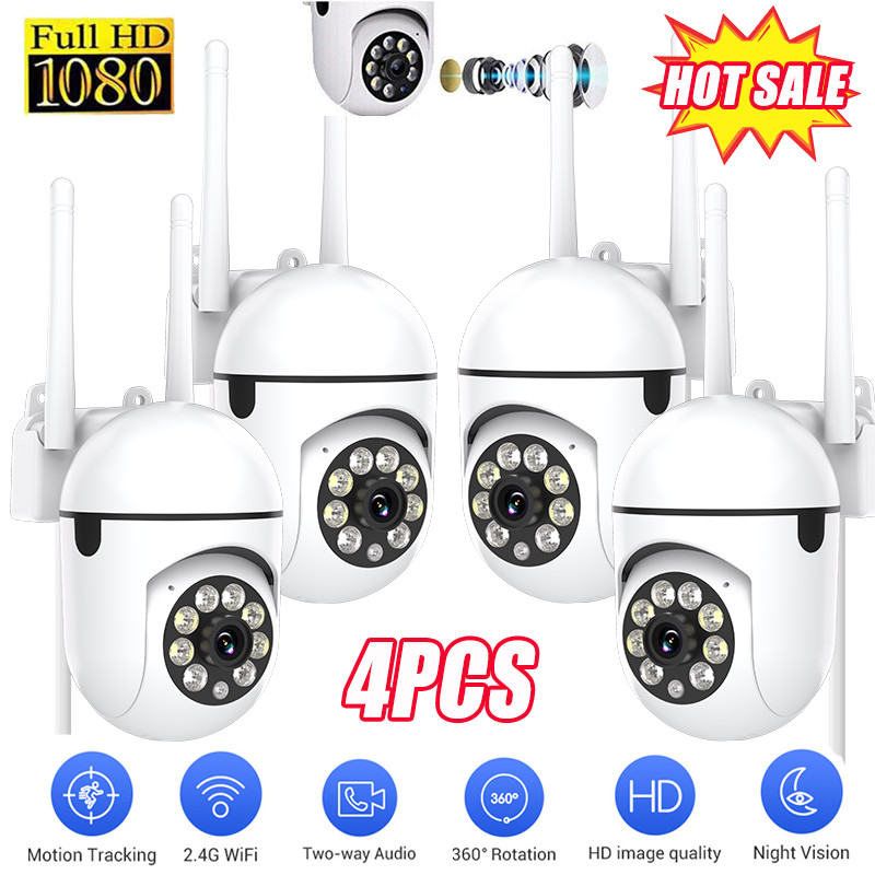 4PCS Security Camera System 2.4G WIFI Outdoor Home Night Vision Wired Cam 1080P