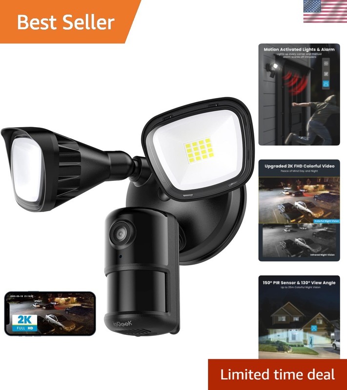 Outdoor WiFi Floodlight Camera – Motion Sensor, 2-Way Audio & Alexa Compatible