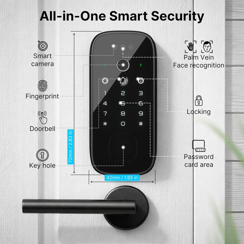 Miko i10 Pro Smart Lock with Camera, Face and Palm Recognition, WiFi 2K Video... gallery