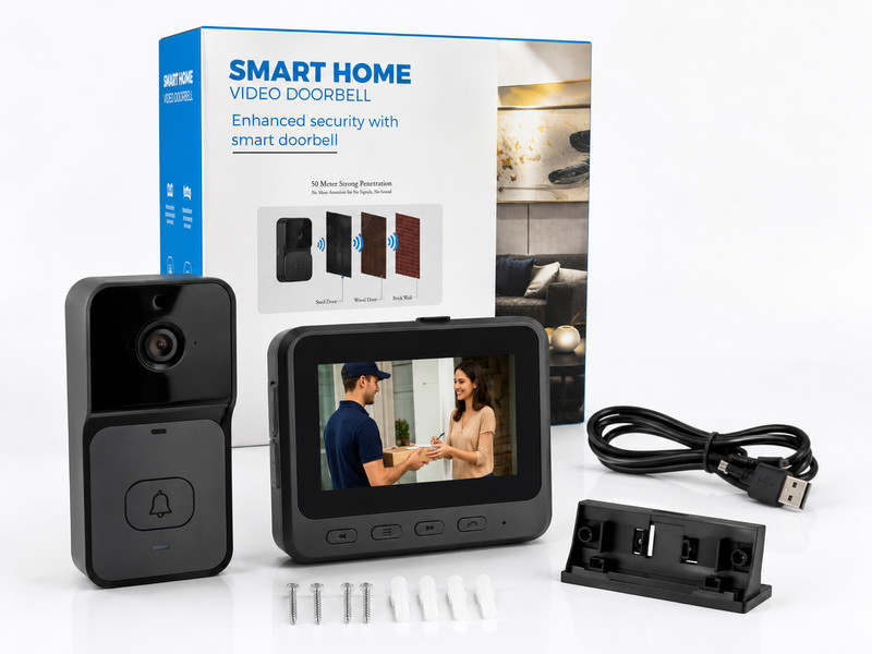 Smart Home Wireless Video Doorbell Security Camera System LCD Monitor Black New