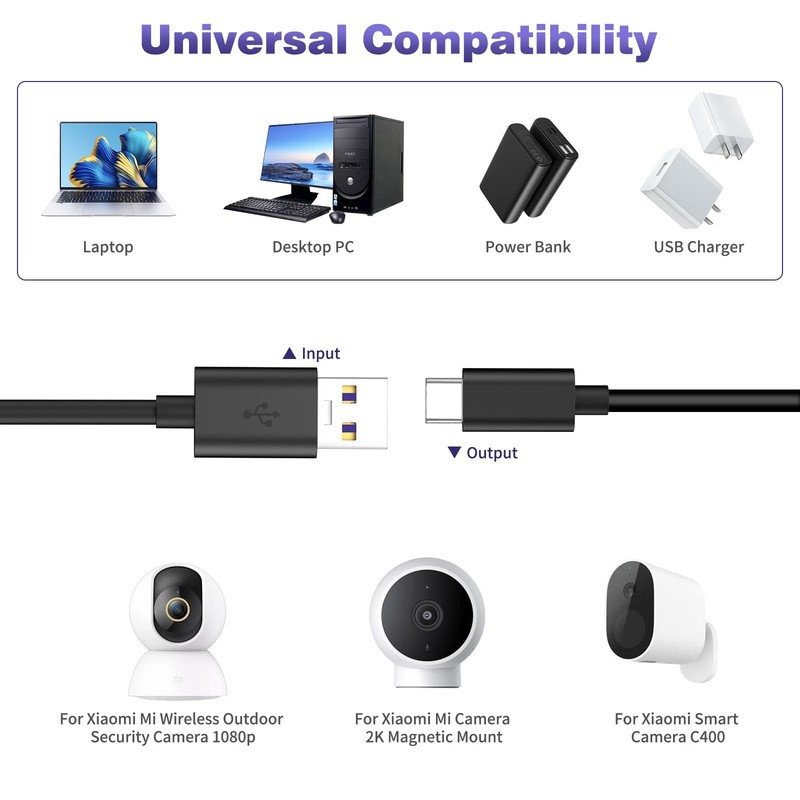 iMangoo USB A to C Power Cable for CCTV Camera, 33FT Type C 33 ft, Black gallery