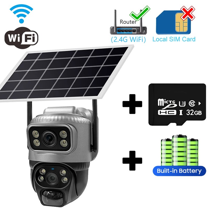 Solar Camera Wifi 8MP Dual Lens Smart Home Security Waterproof Outdoor Monitor gallery