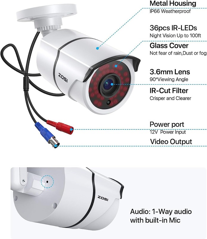 ZOSI 4PK 2MP Security HD 1080p Camera Kit CCTV Audio in 120ft Night Vision Wired gallery
