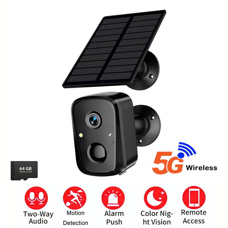 Solar Wireless Home Security Camera 4MP WIFI 2-Way Audio color IR + 64G TF Card