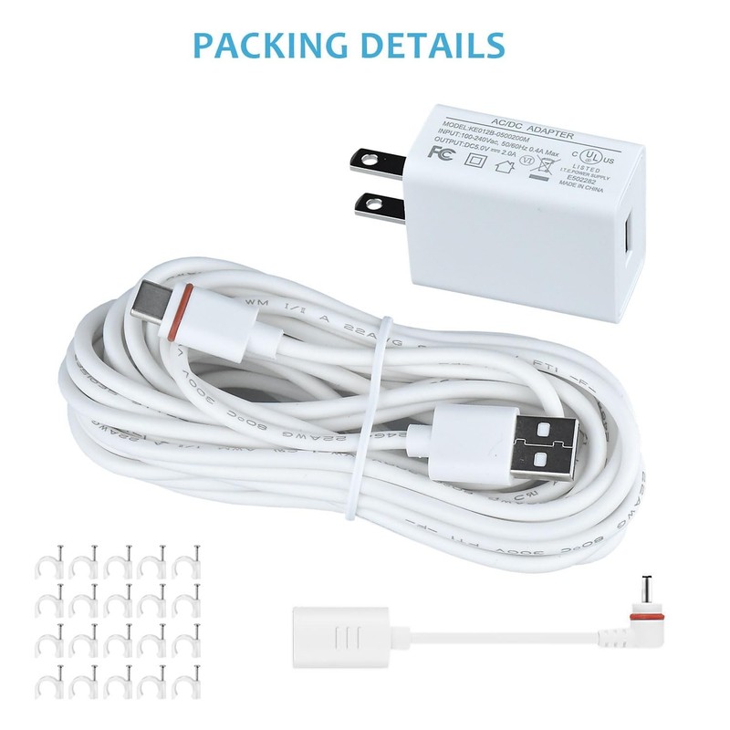 10Ft Power Cord with Adapter for Ring Stick Up Cam Battery 3rd 1PACK, White gallery