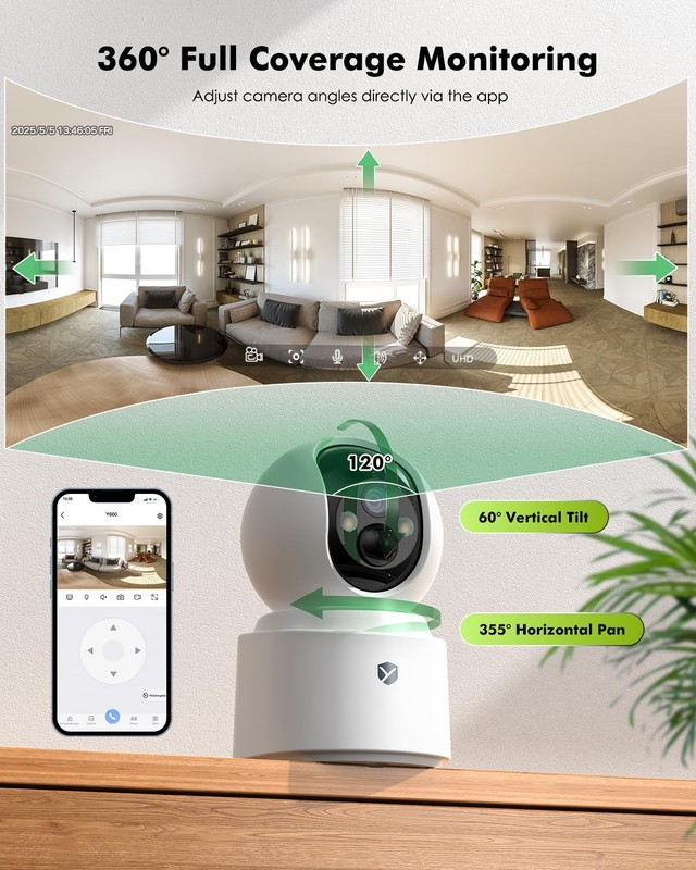 Battery Powered Indoor Camera Wireless, PTZ Pet Camera with 6000mAh Rechargea... gallery