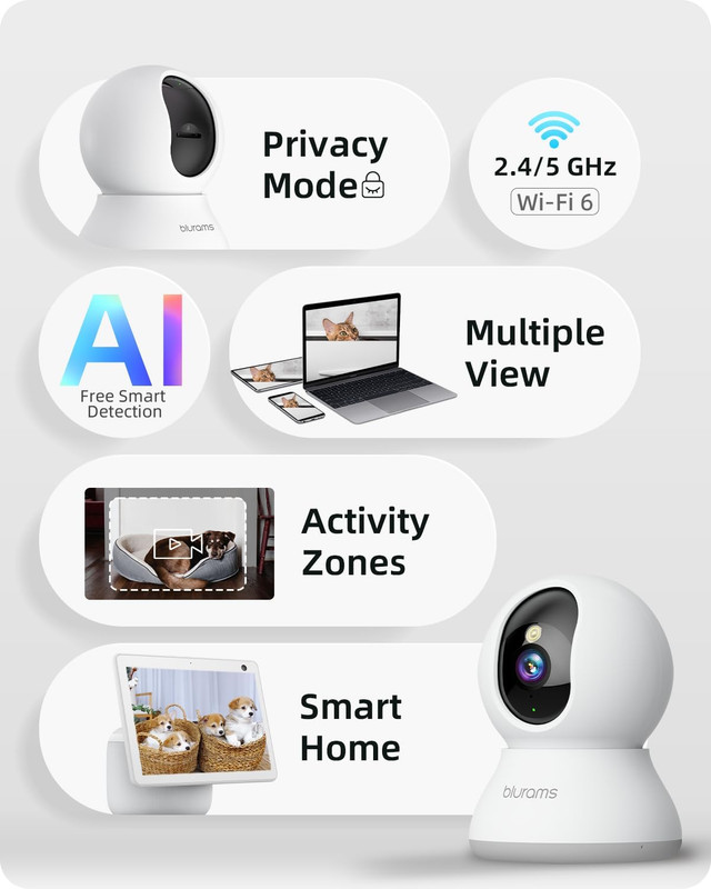 5G Cameras for Home Security, 2K Pet Camera with Phone App, 360° PTZ Indoor Came gallery
