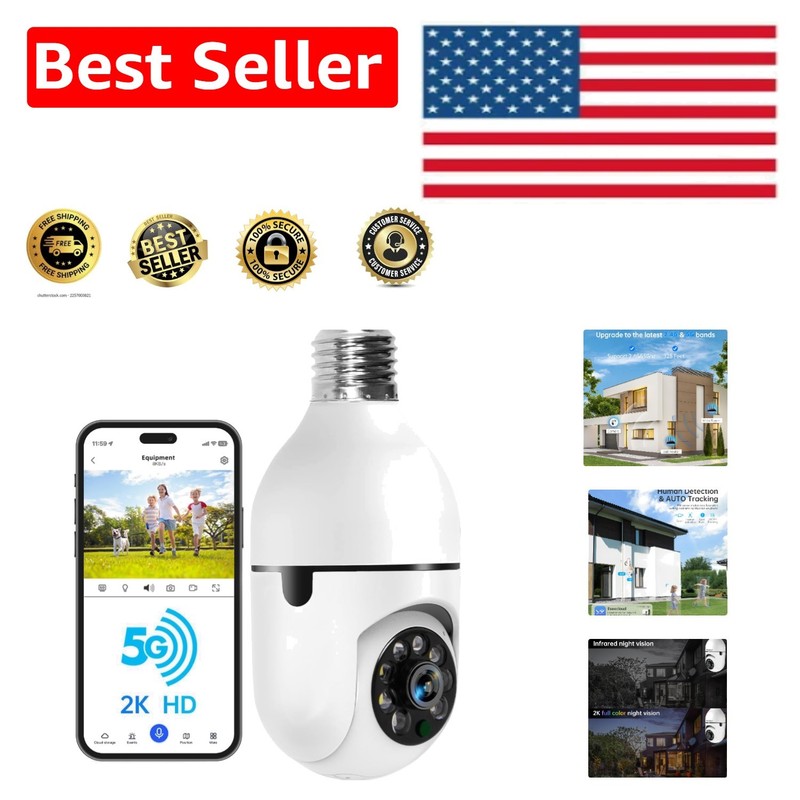 Waterproof Light Bulb Security Camera – 2K Resolution, Real-Time Alerts