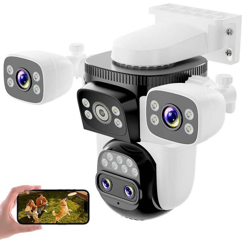 4-Lens Security Cameras Wireless Outdoor, 4-in-1 Multi-View 2K 360° PTZ Plug-...