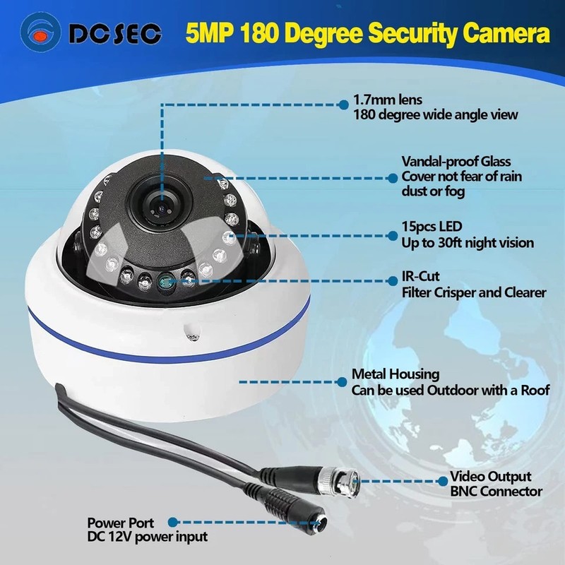 180° Dome Security Camera 5MP 4MP HD-TVI/CVI/AHD/960H IR Fisheye Lens Outdoor... gallery