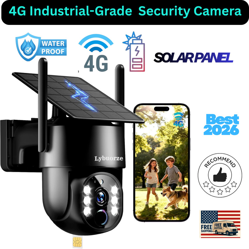 4G LTE Solar Security Camera 4MP 360° No WiFi SIM AI Motion Outdoor