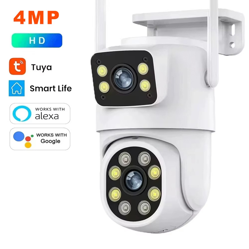 Tuya Wifi IP Camera 8K with Alaxa Google assistant Onvif NVR Dual Lens Camera PT