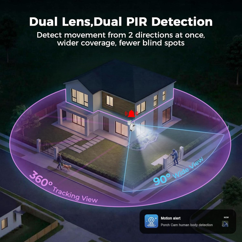 Dual Lens Solar Security Camera Wireless Outdoor – 2.5K HD No Blind Spot with PI gallery