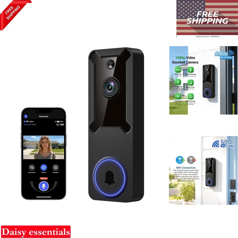 1080p Wireless Video Doorbell with Night Vision Two-Way Audio Motion Detectio…