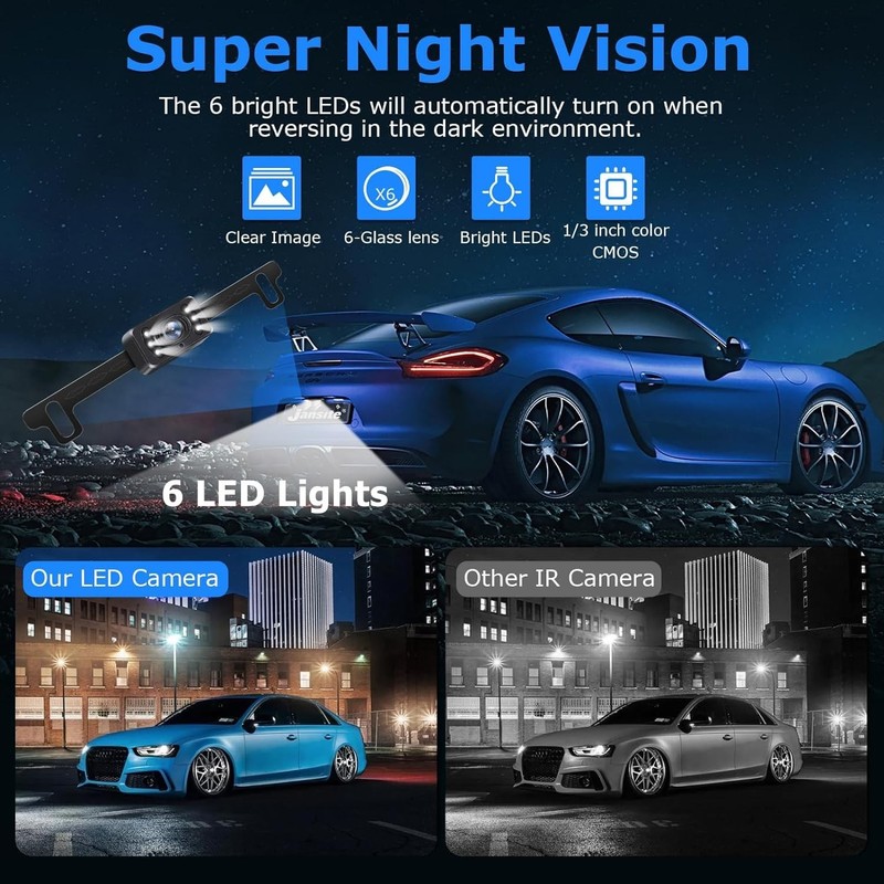 Wireless Backup Camera for Car【6 LED】 5'' AHD 1080P Back up 5 inch, Black gallery