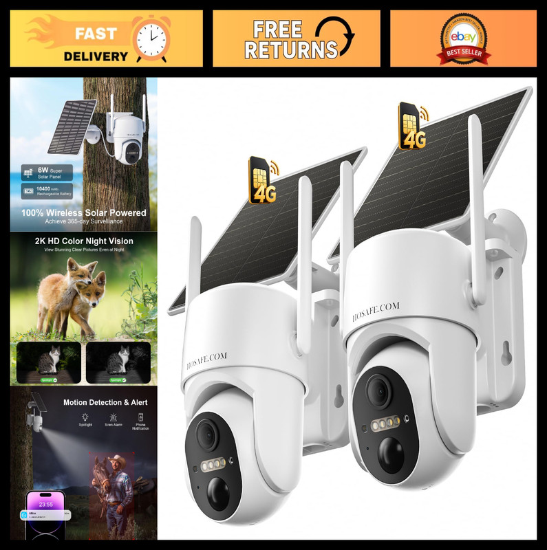 4G LTE Solar Security Camera Wireless Outdoor, 2K Color Night Vision, No WiFi, F