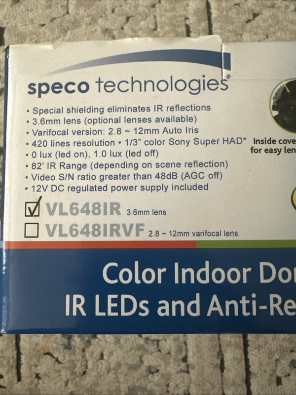 NOS (New Old Stock) SPECO Indoor IR Color Dome Camera w/3.6mm Lens VL648IR gallery